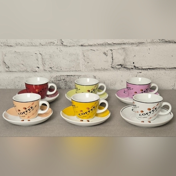 Other - Vintage Café Coffee Cups & Saucers Set of 6 Multicolor Espresso Style